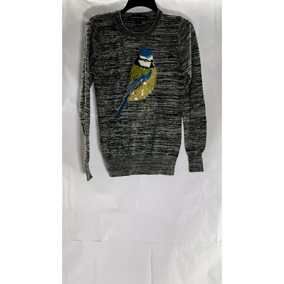 FRENCH CONNECTION Women's Gray-Black Sequin Embellished Bird Sweater SZ S - Picture 1 of 10
